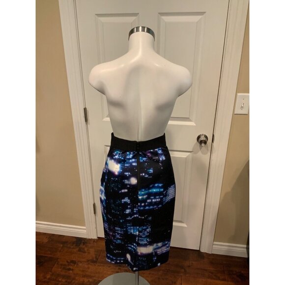 Milly Black, Blue & Purple City Lights Long Midi Skirt, Size 0 - Picture 5 of 7